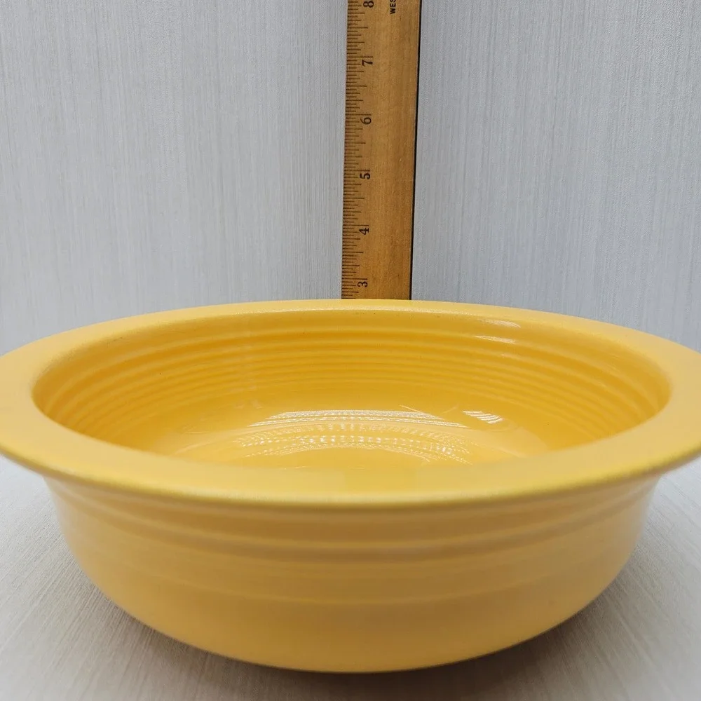 Fiesta Homer Laughlin Yellow 8.25 Inch Fruit Bowl Concentric Rings Ceramic USA